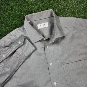ETON Dress Shirt Mens 17.5 44 Solid Gray Classic Long Sleeve Button Office Work